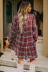 Plaid Frilled Collar Notched V Neck Tiered Long Sleeve Mini Dress